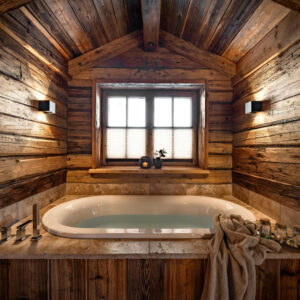 Eine von Sampl geflieste Badewanne im Chalet Auszeit